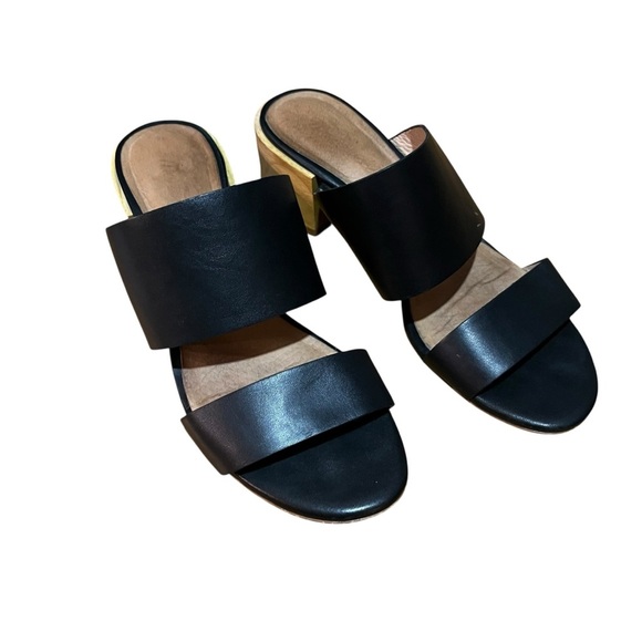 Madewell The Kiera Mule Chunky Wooden Block Black Leather Heel Sandal SZ 9 - Picture 3 of 15